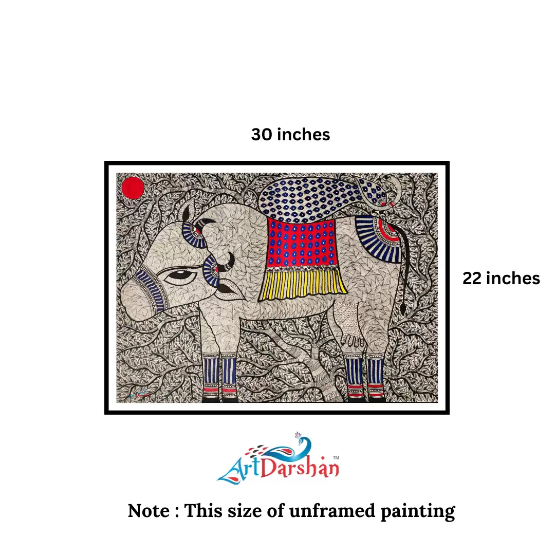 Madhubani Art Canvas Painting | The Madhubani Bull| Traditional Art Unframed Painting for Home décor|